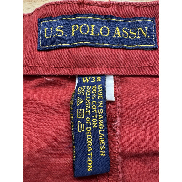 US Polo Assn Men’s Red Flat Front Chino Shorts Size 38 9" Inseam 100% Cotton NWT - Picture 2 of 8